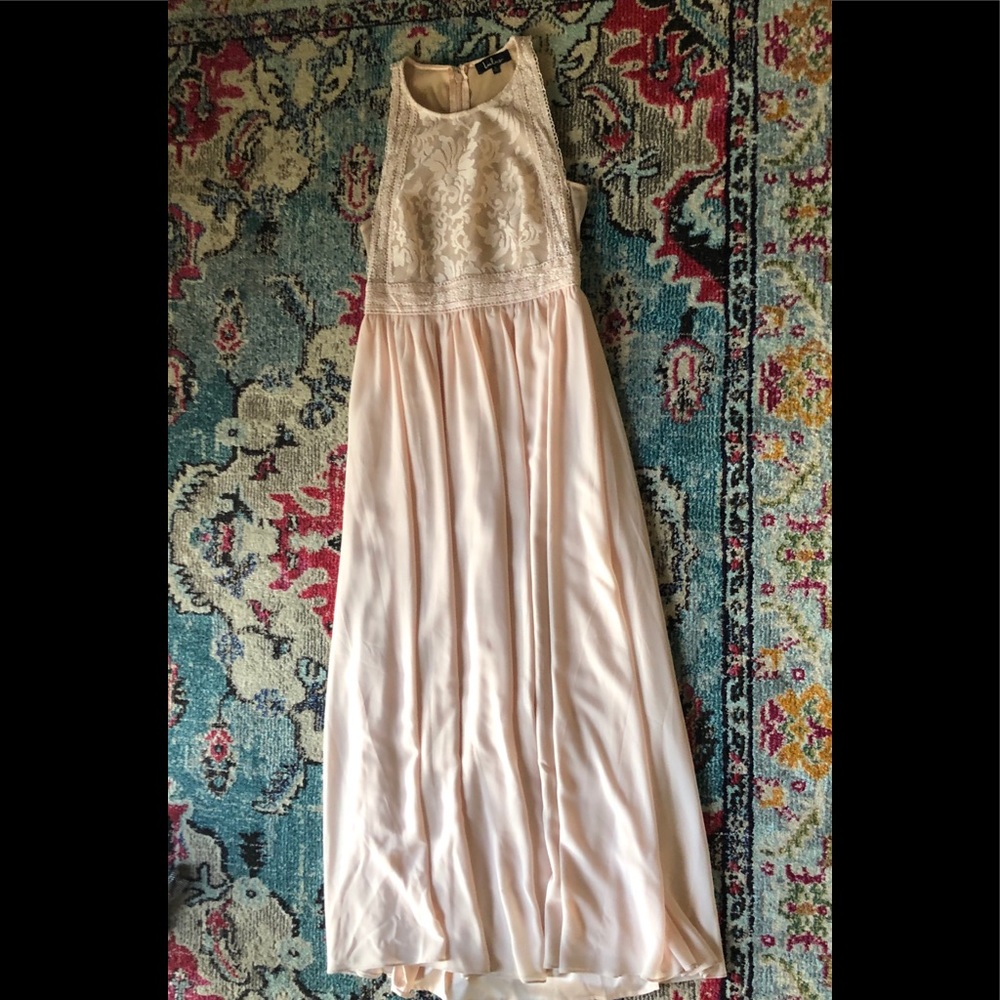 Lulu’s Blush Pink Lace Maxi Bridesmaid Dress